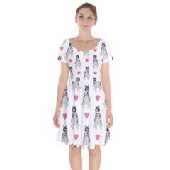 Little Husky With Hearts Short Sleeve Bardot Dress by SychEva