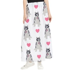 Little Husky With Hearts Maxi Chiffon Skirt by SychEva