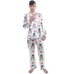 Little Husky With Hearts Men s Long Sleeve Satin Pajamas Set by SychEva