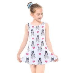 Little Husky With Hearts Kids  Skater Dress Swimsuit by SychEva