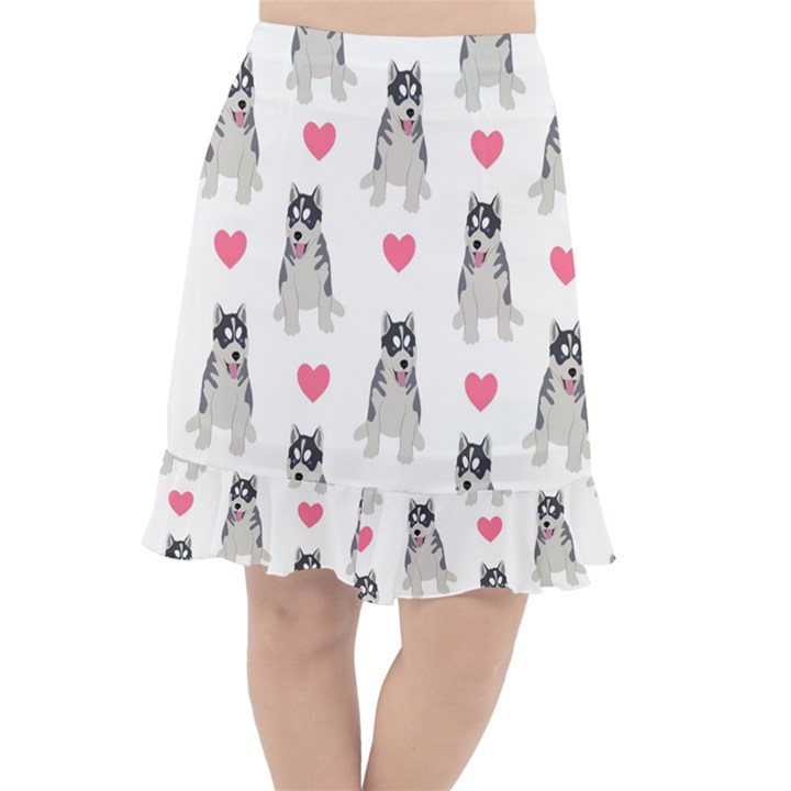 Little Husky With Hearts Fishtail Chiffon Skirt