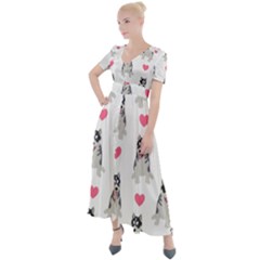 Little Husky With Hearts Button Up Short Sleeve Maxi Dress by SychEva