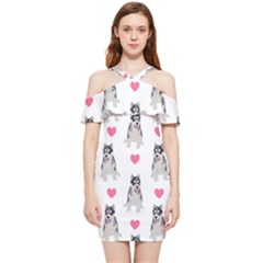 Little Husky With Hearts Shoulder Frill Bodycon Summer Dress by SychEva