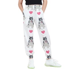 Little Husky With Hearts Kids  Elastic Waist Pants by SychEva