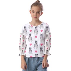 Little Husky With Hearts Kids  Cuff Sleeve Top