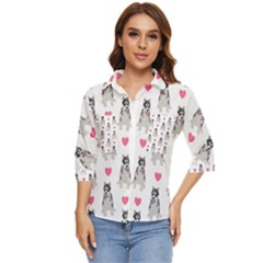 Little Husky With Hearts Women s Quarter Sleeve Pocket Shirt