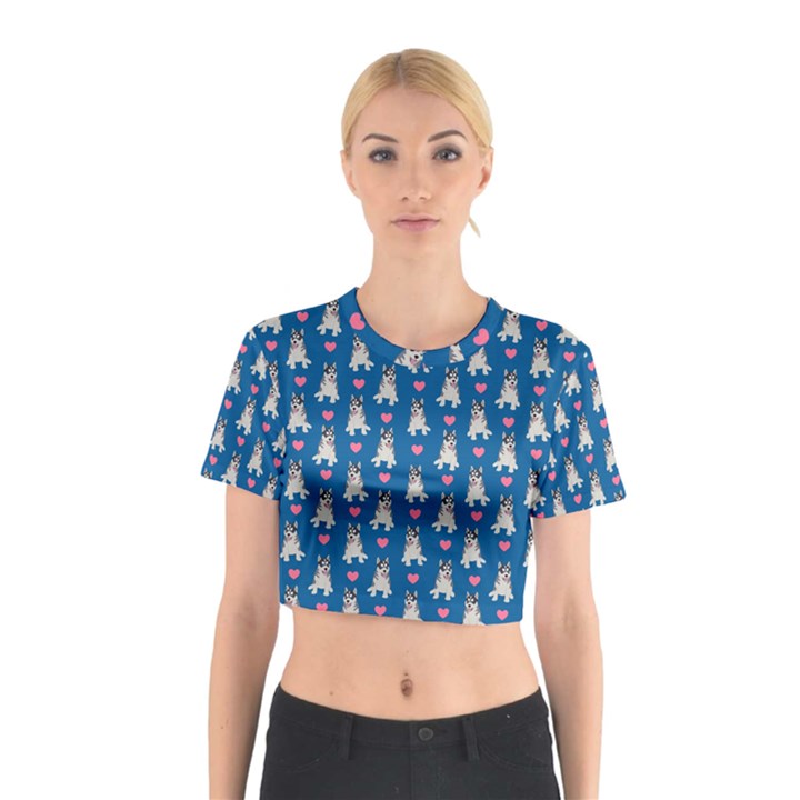 Little Husky With Hearts Cotton Crop Top