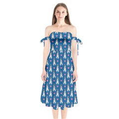 Little Husky With Hearts Shoulder Tie Bardot Midi Dress by SychEva