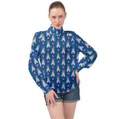 Little Husky With Hearts High Neck Long Sleeve Chiffon Top by SychEva