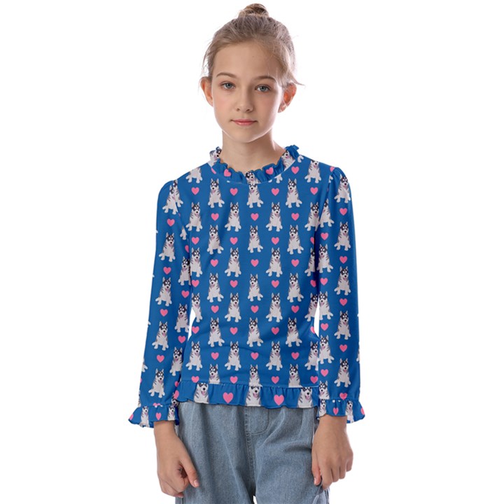 Little Husky With Hearts Kids  Frill Detail Tee