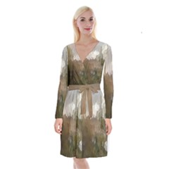 Small World View Long Sleeve Velvet Front Wrap Dress by DeneWestUK