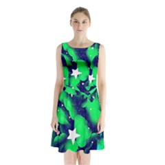 Space Odyssey  Sleeveless Waist Tie Chiffon Dress