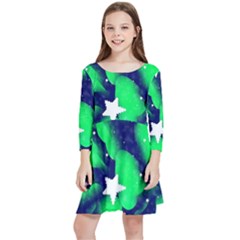 Space Odyssey  Kids  Quarter Sleeve Skater Dress by notyouraveragemonet