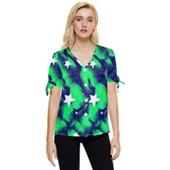 Space Odyssey  Bow Sleeve Button Up Top