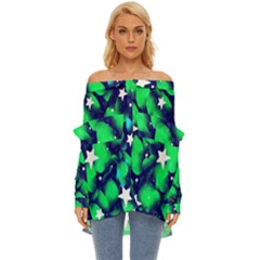 Space Odyssey  Off Shoulder Chiffon Pocket Shirt