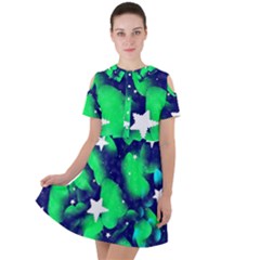 Space Odyssey  Short Sleeve Shoulder Cut Out Dress 