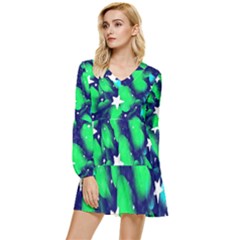 Space Odyssey  Tiered Long Sleeve Mini Dress