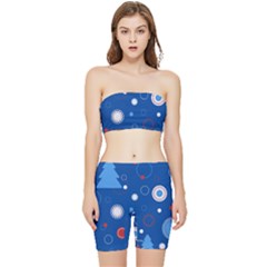 Christmas Pattern Tree Design Stretch Shorts And Tube Top Set