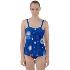 Christmas Pattern Tree Design Twist Front Tankini Set