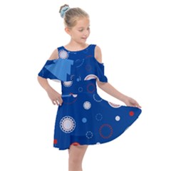 Christmas Pattern Tree Design Kids  Shoulder Cutout Chiffon Dress