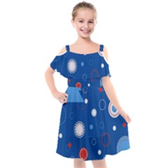 Christmas Pattern Tree Design Kids  Cut Out Shoulders Chiffon Dress