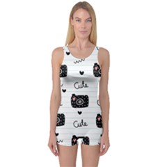 Cute Cameras Doodles Hand Drawn One Piece Boyleg Swimsuit by Sapixe