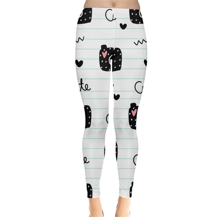 Cute Cameras Doodles Hand Drawn Leggings 