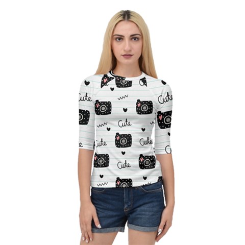 Cute Cameras Doodles Hand Drawn Quarter Sleeve Raglan Tee by Sapixe