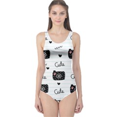 Cute Cameras Doodles Hand Drawn One Piece Swimsuit by Sapixe