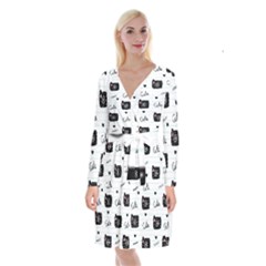 Cute Cameras Doodles Hand Drawn Long Sleeve Velvet Front Wrap Dress by Sapixe