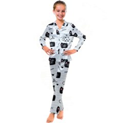 Cute Cameras Doodles Hand Drawn Kid s Satin Long Sleeve Pajamas Set by Sapixe