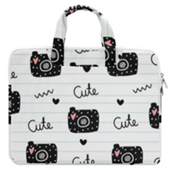 Cute Cameras Doodles Hand Drawn Macbook Pro Double Pocket Laptop Bag by Sapixe