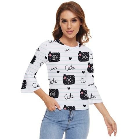 Cute Cameras Doodles Hand Drawn Bell Sleeve Top by Sapixe