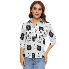 Cute Cameras Doodles Hand Drawn Women s Quarter Sleeve Pocket Shirt