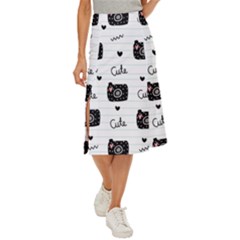 Cute Cameras Doodles Hand Drawn Midi Panel Skirt