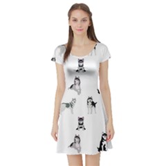 Husky Dogs Short Sleeve Skater Dress by SychEva