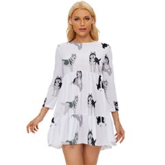 Husky Dogs Long Sleeve Babydoll Dress