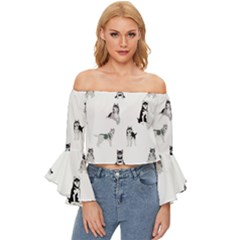 Husky Dogs Off Shoulder Flutter Bell Sleeve Top by SychEva