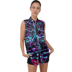 Reptilian Scream Sleeveless Chiffon Button Shirt