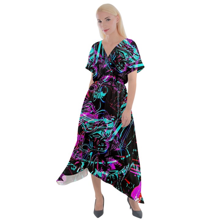 Reptilian Scream Cross Front Sharkbite Hem Maxi Dress