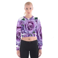 Roses-violets-flowers-arrangement Cropped Sweatshirt