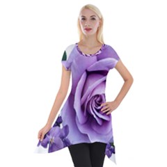 Roses-violets-flowers-arrangement Short Sleeve Side Drop Tunic by Pakrebo