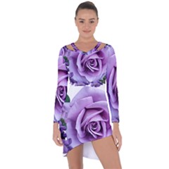 Roses-violets-flowers-arrangement Asymmetric Cut-out Shift Dress by Pakrebo