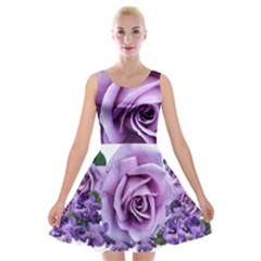 Roses-violets-flowers-arrangement Velvet Skater Dress