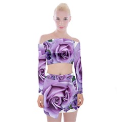 Roses-violets-flowers-arrangement Off Shoulder Top With Mini Skirt Set by Pakrebo