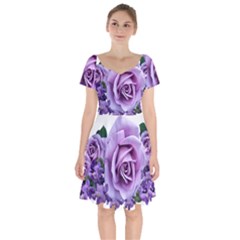 Roses-violets-flowers-arrangement Short Sleeve Bardot Dress