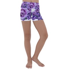 Roses-violets-flowers-arrangement Kids  Lightweight Velour Yoga Shorts by Pakrebo