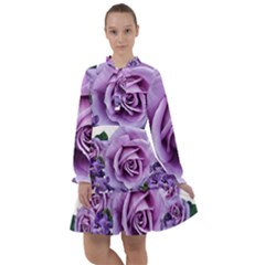 Roses-violets-flowers-arrangement All Frills Chiffon Dress by Pakrebo