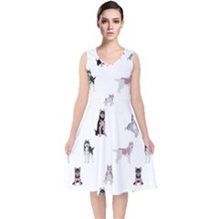 Husky Dogs With Sparkles V-neck Midi Sleeveless Dress  by SychEva