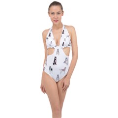 Husky Dogs With Sparkles Halter Front Plunge Swimsuit